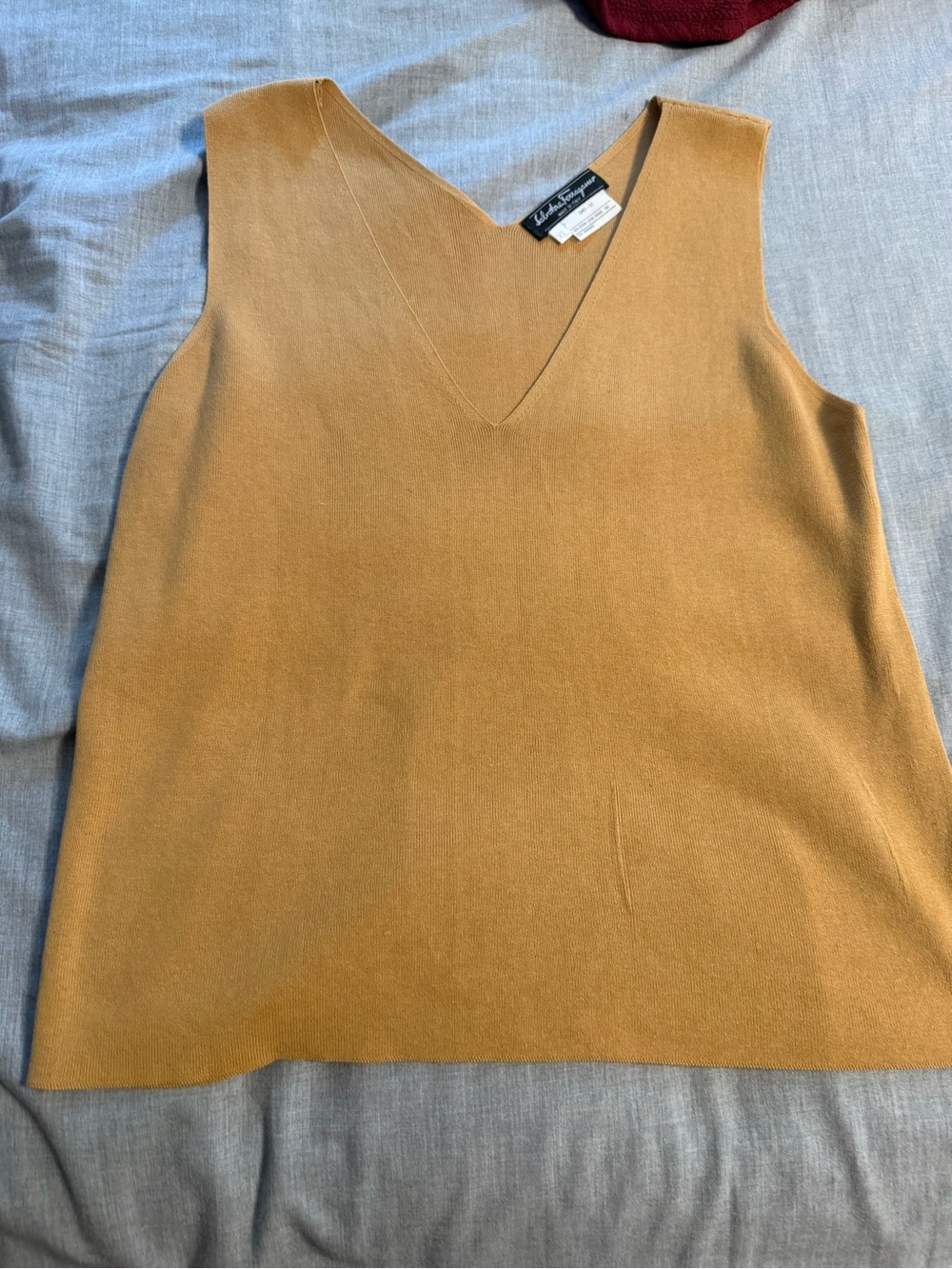 Salvatore Ferragamo Mustard V-Neck Knit Tank